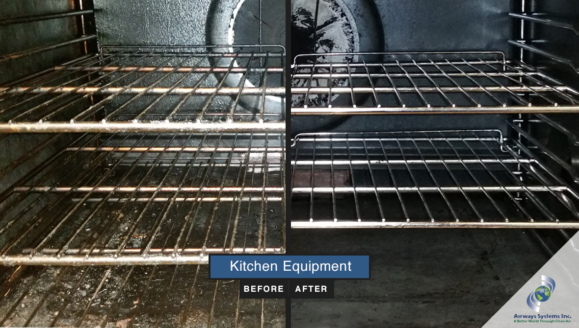 Kitchen equipment before and after cleaning by Airways Systems